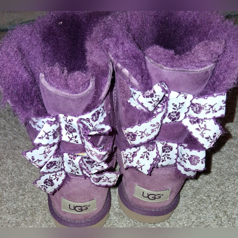 UGG girls Size 3 Plum Boots with Floral Accents